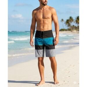 Burnside Board Shorts Mens Size 28 Blue Gray Black Swim Trunks NWT MSRP $42